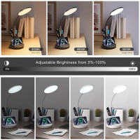 Comzler Led Desk Lamp With Wireless Charger Pen Phone Holder Black Desk Lamp For Home Office Dimmable Desk Light 3 Color Modes