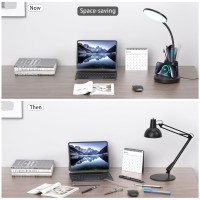 Comzler Led Desk Lamp With Wireless Charger Pen Phone Holder Black Desk Lamp For Home Office Dimmable Desk Light 3 Color Modes