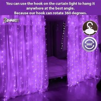 Sinamer Purple Curtain Light For Bedroom 300 Led 98Ft X 98Ft Window Fairy Curtain String Light With 16 Hooks 8 Models Remote