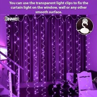 Sinamer Purple Curtain Light For Bedroom 300 Led 98Ft X 98Ft Window Fairy Curtain String Light With 16 Hooks 8 Models Remote