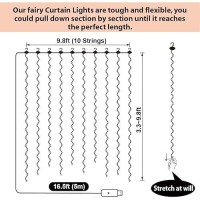 Sinamer Purple Curtain Light For Bedroom 300 Led 98Ft X 98Ft Window Fairy Curtain String Light With 16 Hooks 8 Models Remote