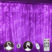 Sinamer Purple Curtain Light For Bedroom 300 Led 98Ft X 98Ft Window Fairy Curtain String Light With 16 Hooks 8 Models Remote