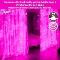 Sinamer Pink Curtain Light For Bedroom 300 Led 98Ft X 98Ft Window Fairy Curtain String Light With 16 Hooks 8 Models Remote C