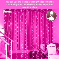 Sinamer Pink Curtain Light For Bedroom 300 Led 98Ft X 98Ft Window Fairy Curtain String Light With 16 Hooks 8 Models Remote C