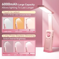 Vavofo Desk Lamp Foldable Portable Cute Desk Lamp Battery Powered Desk Lamp Builtin 6000Mah Rechargeable 3 Color Warm Pink D