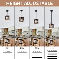 Keesfu Farmhouse Pendant Light 1 Light Metal Cage Hanging Light With Wooden Grain Finish Height Adjustable Kitchen Island Light