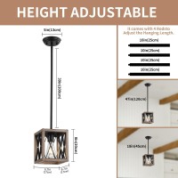 Keesfu Farmhouse Pendant Light 1 Light Metal Cage Hanging Light With Wooden Grain Finish Height Adjustable Kitchen Island Light