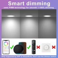 Siksog Smart Recessed Lighting 6 Inch Color Changing 16W Led Downlight 1350 Lumen Bluetooth Recessed Ceiling Light Compatible Wi