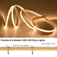 Lumbelle Cob Led Strip Lights Battery Powered 66Ft 640 Led Light Strip Dimmable Cuttable Flexible Led Tape Light For Bedroom