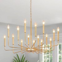 Rviezza Farmhouse Gold Chandeliers For Dining Room 16Light Modern Candle Chandelier Light Fixture Rustic Industrial Metal Cha