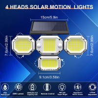 Solar Powered Security Flood Light Outdoor Ip65 Waterproof 4 Heads Super Bright 2 Solar Motion Sensor Outdoor Light Wireless Wit