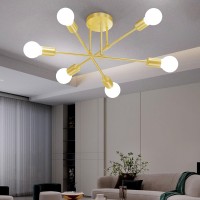 Sunwish Sputnik Chandelier 6Light Gold Flush Mount Ceiling Light Fixture Dining Room Modern Chandeliers For Bedroom Lights Wi