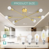 Sunwish Sputnik Chandelier 6Light Gold Flush Mount Ceiling Light Fixture Dining Room Modern Chandeliers For Bedroom Lights Wi