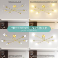 Sunwish Sputnik Chandelier 6Light Gold Flush Mount Ceiling Light Fixture Dining Room Modern Chandeliers For Bedroom Lights Wi