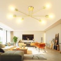 Sunwish Sputnik Chandelier 6Light Gold Flush Mount Ceiling Light Fixture Dining Room Modern Chandeliers For Bedroom Lights Wi