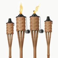 Keruita Faux Bamboo Torches(4Pack),Outdoor Decor Torches,Large Island Citronella Torch For Garden Lighting,Tropical Decor And Luau Party;Easy Refill Wide-Mouth Canister For Longer Lasting Burn, Brown