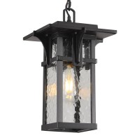 Smeike Outdoor Pendant Lights, Black Exterior Hanging Porch Lights With Water Glass, Modern Outside Chandeliers With Adjustable Chain For Patio Garage Entryway