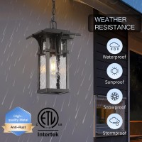 Smeike Outdoor Pendant Lights, Black Exterior Hanging Porch Lights With Water Glass, Modern Outside Chandeliers With Adjustable Chain For Patio Garage Entryway