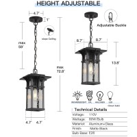 Smeike Outdoor Pendant Lights, Black Exterior Hanging Porch Lights With Water Glass, Modern Outside Chandeliers With Adjustable Chain For Patio Garage Entryway