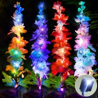 Smarich Solar Garden Led Lights - Delphinium Flowers Outdoor Solar Lights With 32 Colorful Leds, 3 Lighting Modes, 4 Street Spot Light, Newest Solar Panel For Garden/Yard/Patio/Pathway/Landscape Decor