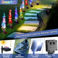 Smarich Solar Garden Led Lights - Delphinium Flowers Outdoor Solar Lights With 32 Colorful Leds, 3 Lighting Modes, 4 Street Spot Light, Newest Solar Panel For Garden/Yard/Patio/Pathway/Landscape Decor