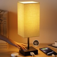 Golspark Table Lamp With Usb C Usb A Port Square Touch Lamp For Bedroom With 3 Way Dimmable 2700K Warm Light Beige Fabric Lamp