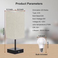 Golspark Table Lamp With Usb C Usb A Port Square Touch Lamp For Bedroom With 3 Way Dimmable 2700K Warm Light Beige Fabric Lamp