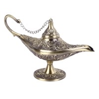 Legend Aladdin Lamp Magic Genie Wishing Light, Arabian Lamp Vintage Exquisite Arabian Lamp Ornament Classic Arabian Props Party Decoration Prop Lamp For Birthday Halloween (Bronze)