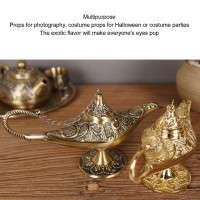 Legend Aladdin Lamp Magic Genie Wishing Light, Arabian Lamp Vintage Exquisite Arabian Lamp Ornament Classic Arabian Props Party Decoration Prop Lamp For Birthday Halloween (Bronze)