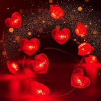 10Ft Red Heart Fairy Lights Battery Operated With Timer For Christmas Decoration Led String Lights Indoor Outdoor Waterproof Tw