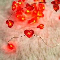 10Ft Red Heart Fairy Lights Battery Operated With Timer For Christmas Decoration Led String Lights Indoor Outdoor Waterproof Tw