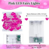 10Ft Pink Heart Fairy Lights Battery Operated With Timer For Christmas Decoration Led String Lights Indoor Outdoor Waterproof T