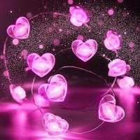 10Ft Pink Heart Fairy Lights Battery Operated With Timer For Christmas Decoration Led String Lights Indoor Outdoor Waterproof T