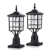 Kemeco Outdoor Solar Post Lights With Pier Mount Base St4224Q 2 Pack Black Cast Aluminum Squared Waterproof Exterior Post Lamp