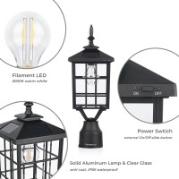 Kemeco Outdoor Solar Post Lights With Pier Mount Base St4224Q 2 Pack Black Cast Aluminum Squared Waterproof Exterior Post Lamp