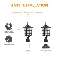 Kemeco Outdoor Solar Post Lights With Pier Mount Base St4224Q 2 Pack Black Cast Aluminum Squared Waterproof Exterior Post Lamp