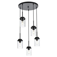 Melucee 5Light Pendant Light Fixtures Ceiling Hanging Cluster Chandelier Black With Clear Glass Shade Modern Pendant Lighting