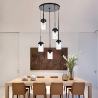 Melucee 5Light Pendant Light Fixtures Ceiling Hanging Cluster Chandelier Black With Clear Glass Shade Modern Pendant Lighting