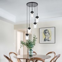 Melucee 5Light Pendant Light Fixtures Ceiling Hanging Cluster Chandelier Black With Clear Glass Shade Modern Pendant Lighting