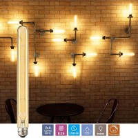 Leools T300 Led Long Bulbs,12W Dimmable Tubular Bulb,100 Watt Equivalent,E26 Edison Style Vintage Led Filament Light Bulb,Amber Glass,2700K Warm White,11.8Inch(300Mm) Tall T10 Light Bulbs,4-Pack.