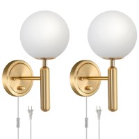 Dimmable Plug In Wall Sconces Set Of 2 Hardwired Or Plug In Luxury Wall Light With Switch Cord Gold Corded Sconce Glass Globe