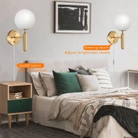 Dimmable Plug In Wall Sconces Set Of 2 Hardwired Or Plug In Luxury Wall Light With Switch Cord Gold Corded Sconce Glass Globe