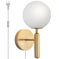 Dimmable Gold Plug In Wall Sconce Hardwired Or Plug In Luxury Wall Light With Switch Cord Corded Single Sconce Glass Globe Mod