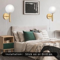 Dimmable Gold Plug In Wall Sconce Hardwired Or Plug In Luxury Wall Light With Switch Cord Corded Single Sconce Glass Globe Mod