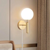 Dimmable Gold Plug In Wall Sconce Hardwired Or Plug In Luxury Wall Light With Switch Cord Corded Single Sconce Glass Globe Mod