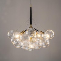 Beypan Midcentury Bubble Ball Chandelier Clear Swirled Blown Glass 6Light Cluster Globe Pendant Light Dia 24 Black Gold Chan