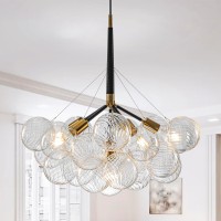 Beypan Midcentury Bubble Ball Chandelier Clear Swirled Blown Glass 6Light Cluster Globe Pendant Light Dia 24 Black Gold Chan