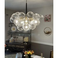 Beypan Midcentury Bubble Ball Chandelier Clear Swirled Blown Glass 6Light Cluster Globe Pendant Light Dia 24 Black Gold Chan