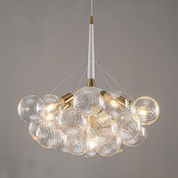 Beypan White Gold Bubble Ball Chandelier 6Light Dia 24 Inch Midcentury Blown Glass Light Fixtures Swirled Clear Globe Chandeli