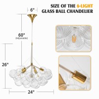 Beypan White Gold Bubble Ball Chandelier 6Light Dia 24 Inch Midcentury Blown Glass Light Fixtures Swirled Clear Globe Chandeli